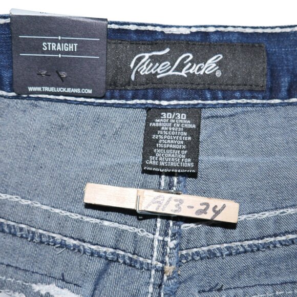NEW True Luck Dark Wash Jeans Men's Size 30x30 Thick Stitch Straight Leg BKE - Picture 7 of 9